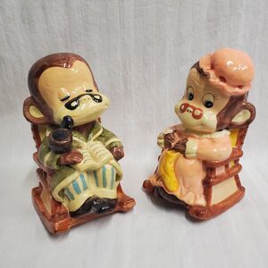 Vintage Hand Painted Monkey Chimp Grandma And Grandpa Piggy Banks